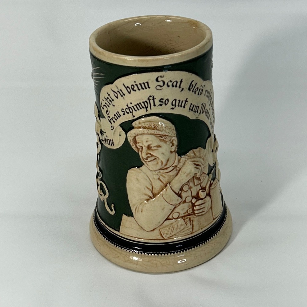 Antique c1910 Reinhold Hanke #1405 German Beer Stein Skat Card Player 0.5L